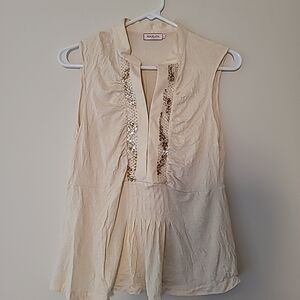 Max & Co. Cream Sleeveless Blouse with Sequin Detail - Size L
